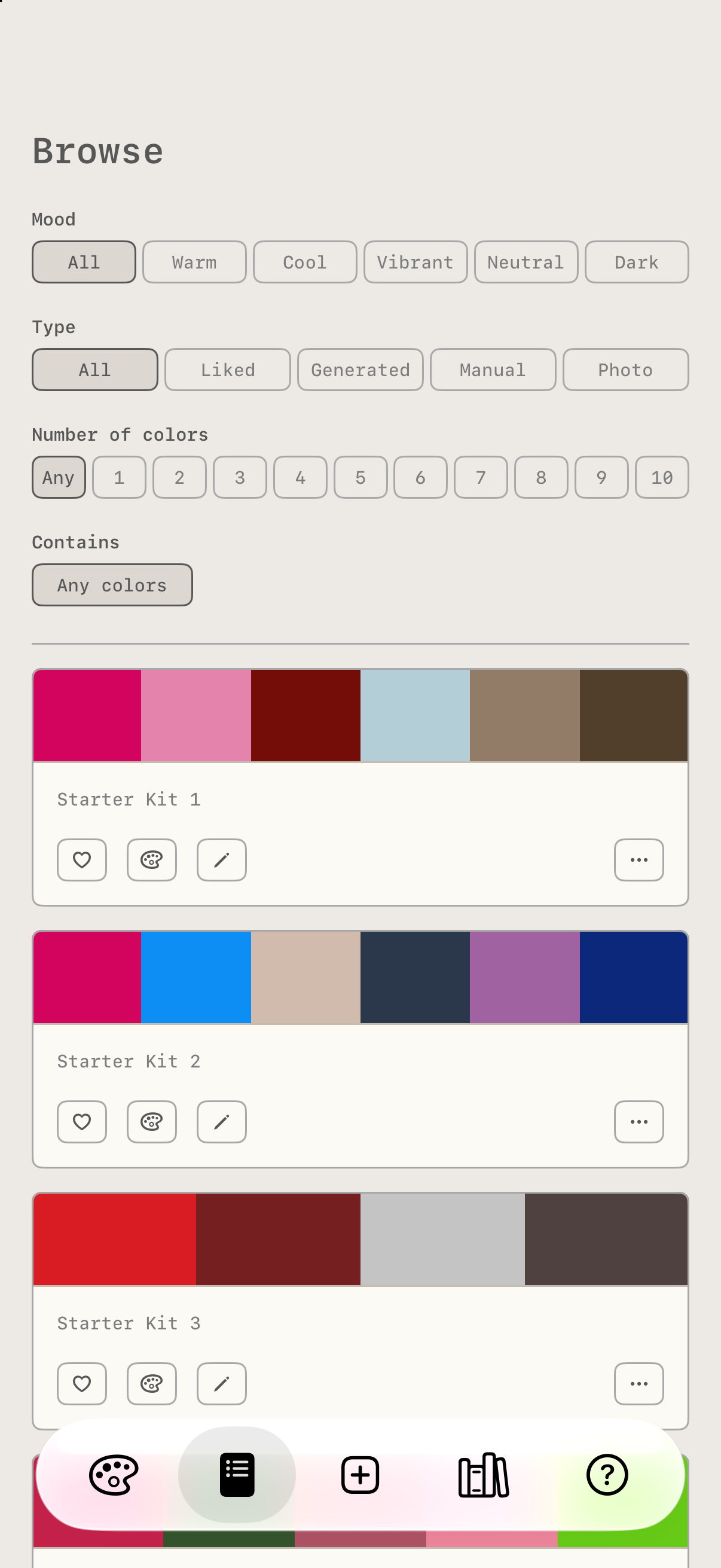 Browsing the palette library