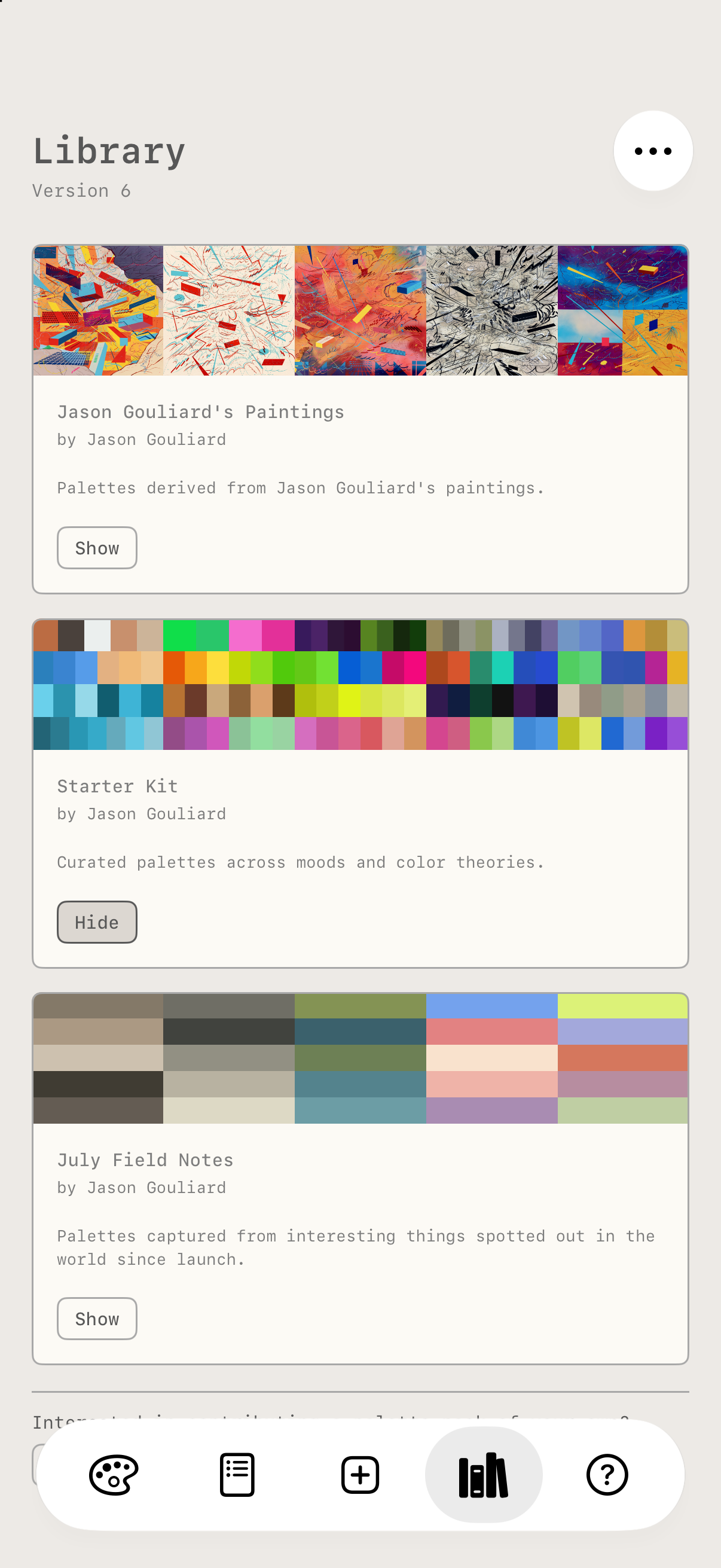 Palette packs in the Library tab