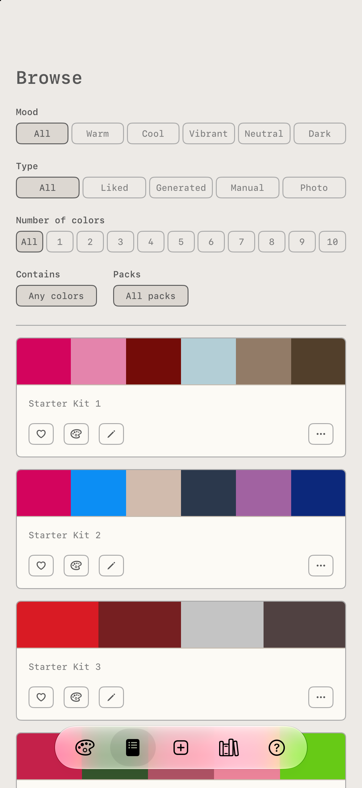 Browsing the palette library