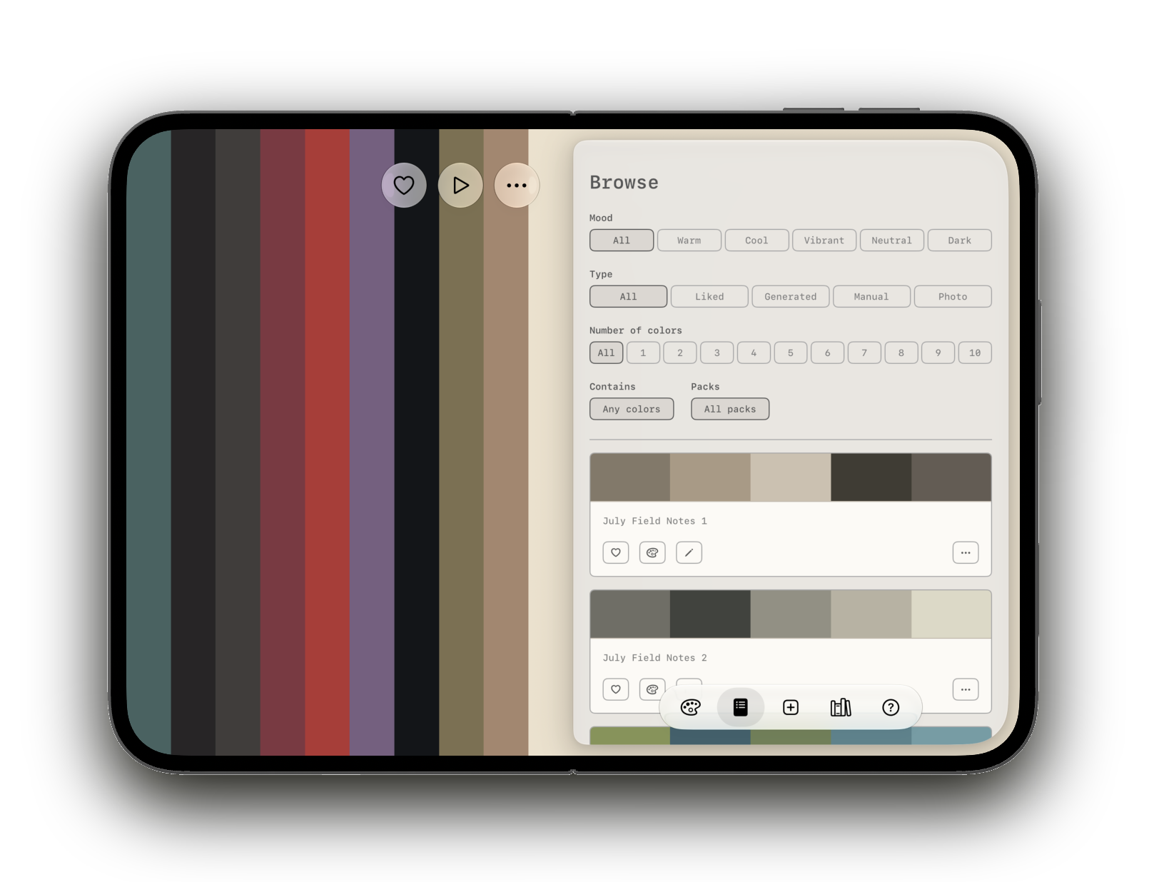 iPhone Duo open: the palette beside the Browse page on the inner display