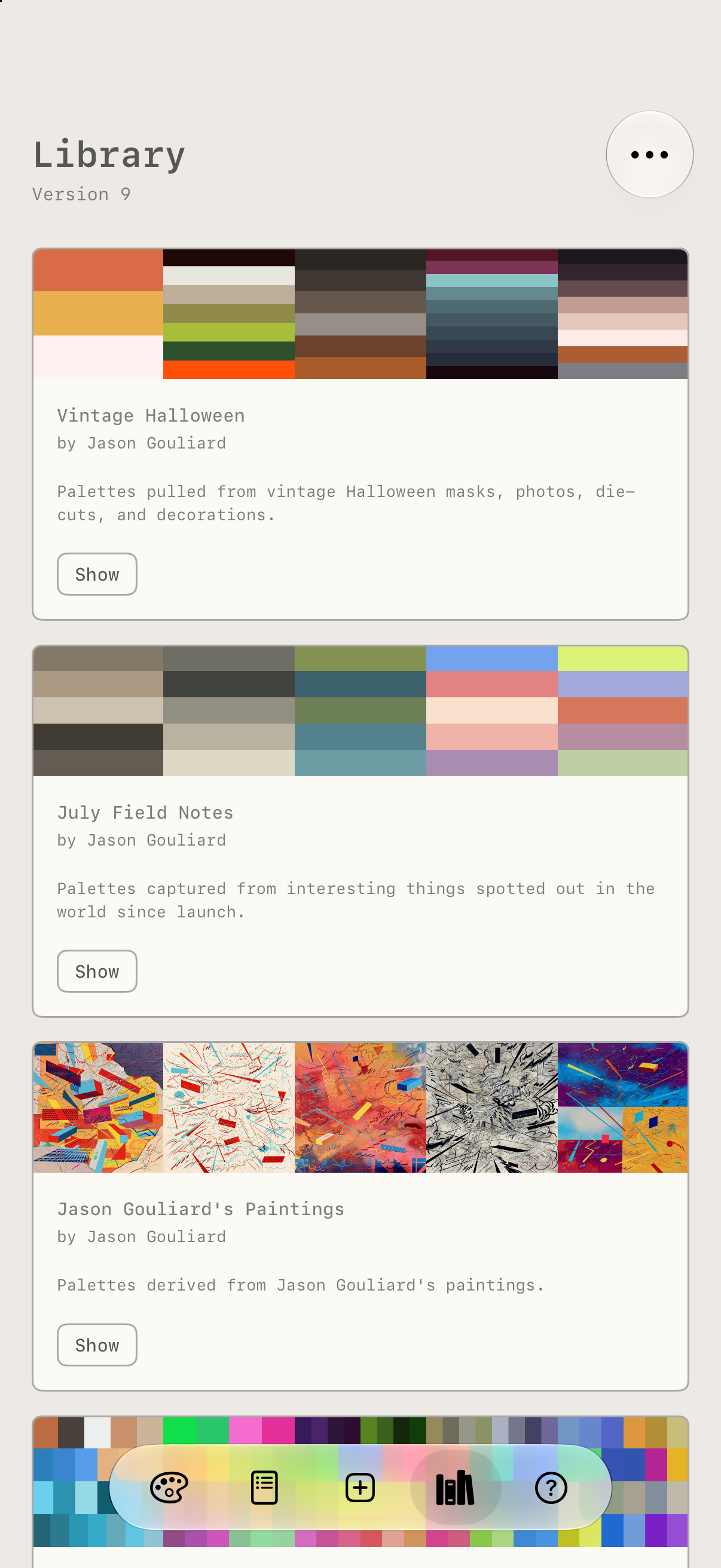 Palette packs in the Library tab