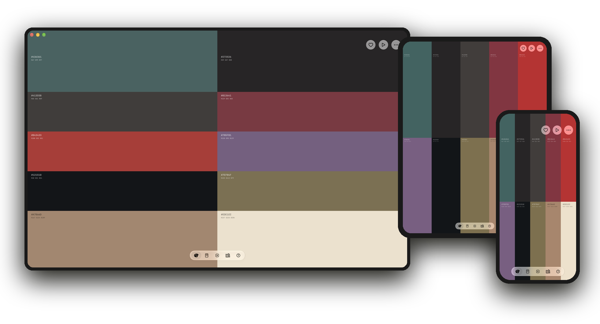 The same palette on a Mac, an iPad, and an iPhone